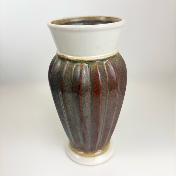 MCM Drip Glaze Off White Brown an Green Pottery Vase Like New - Picture 12 of 12